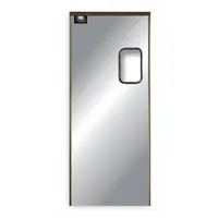 Swinging Door: Aluminum, 1 Doors, Gray, 3 ft Door Wd, 7 ft Door Ht, Window Included, Hardwood, Zinc (MPN 999-00325)