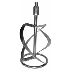 Single paddle for mixing medium viscosity materials. Features an M14 threaded connection and 24-inch length. Suitable for blending paints, coatings, adhesives, and similar substances with standard power mixers.
