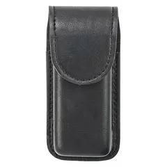 Medical pouch made of black synthetic leather with a plain finish. Features a snap closure for secure access. Measures 6 1/4 inches by 1 5/6 inches. Suitable for carrying and organizing small medical instruments or supplies in clinical or field settings.