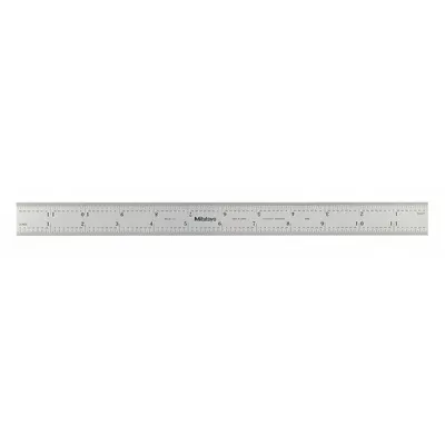 MITUTOYO Rigid Rule: 182-121, 12 in, 0.05 in Thick, 1/64 in, Chrome, Black, Rigid - Stainless Steel Rulers