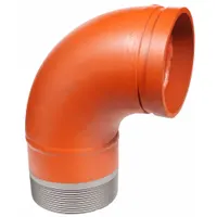 This 90° grooved pipe elbow is made of ductile iron with a 3 in x 3 in pipe size. Rated for 300 psi at 150°F, it is used in grooved piping systems to change flow direction in commercial and industrial applications, connecting via mechanical couplings without welding