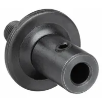 This drill press shaft arbor is designed for mounting chucks or accessories onto smaller fractional horsepower motors. It features a 3/8"-24 left-hand thread and clockwise rotation, with a hex nut for secure attachment in light-duty drilling applications