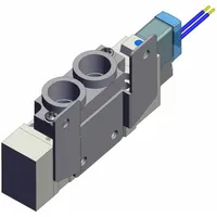 Single solenoid, monostable directional control valve from the SY7000 Series. Five-way/two-position configuration with five ports. Operates on 24V DC with plug-in electrical connection and internal pilot. Used to direct compressed air in automated machinery and industrial process control systems