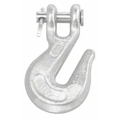 Steel grab hook with zinc finish, Grade 43, and 1/4 in hook opening width. Used to attach chain ends to chain links for lifting, pulling, or securing loads in rigging and towing applications.