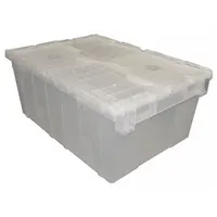 ORBIS Attached Lid Tote: 9.7 gal, 21 7/8 in x 15 1/4 in x 9 in, Clear Body, Clear Lid, Plastic (MPN FP143 CLEAR)