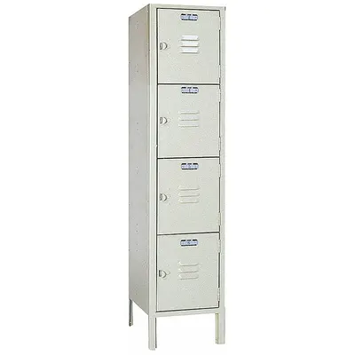 LYON Box Locker: 12 in x 12 in x 54 in, 4 Tiers, 1 Units Wide, Louvered, Padlock Hasp - Louvered Metal Box Lockers