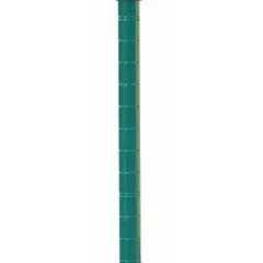 Steel split-sleeve post with antimicrobial epoxy-coated green finish, designed for wet environments. Sold as a set of 4 posts, 86 in length and 1 in diameter. Used to construct wire shelving systems in commercial kitchens, laundries, or cold storage. Leveling feet not included.
