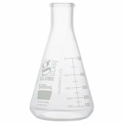 GLOBE SCIENTIFIC Erlenmeyer Flask: 500 mL, Colorless, Round, A - Glass Erlenmeyer Flasks