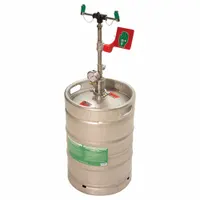 Pressurized portable eyewash station with 15-gallon capacity for eye-only flushing. Constructed in stainless steel with a green/red/silver finish. Suitable for locations without plumbed water supply, such as construction sites, remote facilities, and areas with temporary hazards