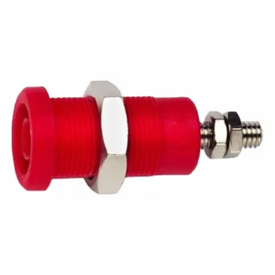 POMONA Panel Mount Banana Jack: CAT III 1000V, 1 3/8 in Lg - Shorting Bar Pin Tip Plugs