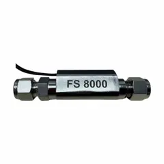 316 stainless steel piston flow switch with a fixed set point and normally open switch position. Features a 3/8 in tube connection and a flow range of 1 gpm to 1 gpm. Contact rating is 0.28 A @ 24V DC. Used for flow detection in industrial piping systems, pump protection, cooling circuits, and process control.