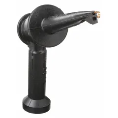 Hook clip with beryllium copper contact and glass-filled nylon body in black. Rated for 5 A maximum current. Used for temporary electrical connections in testing, measurement, and prototyping applications.