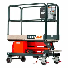 Battery-powered push-around vertical lift with 550 lb load capacity and 10.2 ft elevated platform height. Designed for indoor overhead work such as maintenance, installation, and material handling in warehouses, factories, and commercial facilities.