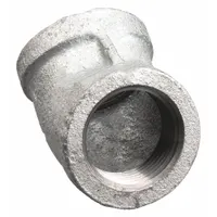 This 45° elbow fitting is used to change flow direction in medium-pressure piping systems. Made of malleable iron with NPT threads, it is rated for 300 psi at 150°F. Suitable for steam, water, gas, and air lines