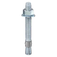 Steel wedge anchor for fastening into solid concrete. 1/4 in diameter, 1/4"-20 thread size, zinc-plated finish. Supplied in a 100-pack