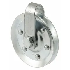 Steel surface-mount pulley with a 3-inch overall length, rated for a maximum load of 265 lb and a maximum door height of 12 ft. Single-pulley (1 PR) component used in counterbalance systems for industrial doors, such as those in warehouses and loading docks.