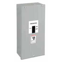 Surface-mount enclosure rated for outdoor use, accommodating up to three circuit breakers. Supports 100 A amperage. Suitable for protecting electrical connections in exterior installations.