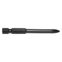 Pozidriv insert bit with PZ2 size and imperial hex shank, made from S2 steel with unfinished finish. Suitable for driving Pozidriv screws in assembly, woodworking, and metalworking applications. Not impact rated. Sold as a 5-pack