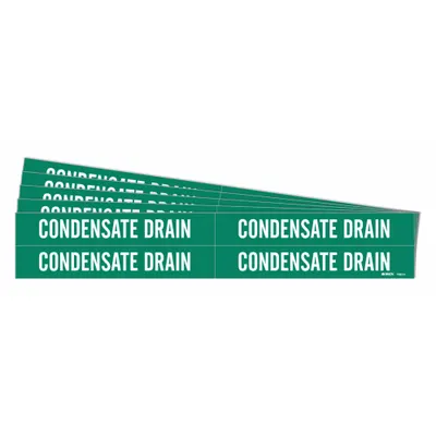 BRADY Pipe Marker: Condensate Drain, Green, White, Fits 3/4 to 2 3/8 in Pipe O.D. - Condensate Drain Adhesive Pipe Markers