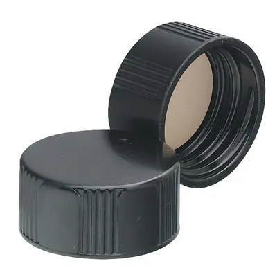 WHEATON Cap: 23 mm Dia, Black, Phenolic, Rubber, 20-400 mm Screw Closure Size, Autoclavable - Screw On Caps