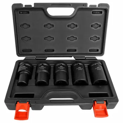 COUNTERACT Commercial Socket Set: 1 in Drive Size, 5 Pieces, (5) 12-Point/(5) 6-Point - Metric Budd Wheel Socket Sets