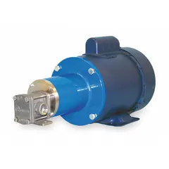 Mag-drive rotary gear pump with 316 stainless steel body and 316 SS gears. Ports are 1/2" FNPT. Voltage 115/230V AC. Used for transfer of clean, non-abrasive fluids in industrial applications.
