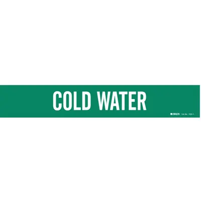 BRADY Pipe Marker: Cold Water, Green, White, Fits 2 1/2 to 7 7/8 in Pipe O.D. - Cold Water Adhesive Pipe Markers