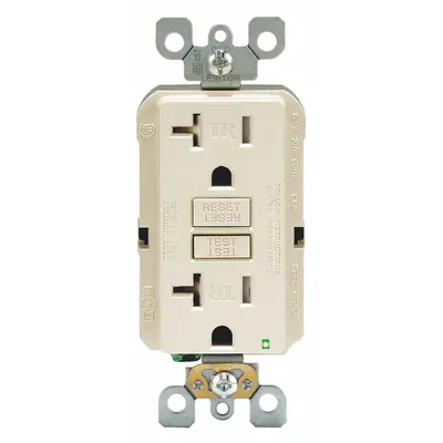 LEVITON GFI Receptacle: Decorator Duplex, 5-20, Light Almond, GFCI, 125V AC, 20 A - General Purpose Receptacles
