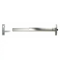 Rim-type exit device with touchbar push pad and lever outside trim. Chrome finish. ADA compliant. For doors up to 3 ft wide, right hand reverse swing. Suitable for commercial egress applications requiring code-compliant panic hardware.