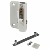 This right-hand window opening control device features dual-action operation for secure opening and closing. Constructed from stamped steel with a white gloss finish, it measures 2 3/8 inches in length and 1 11/32 inches in width. Suitable for use in commercial and industrial buildings where controlled ventilation is required