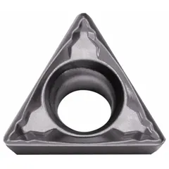 This triangle (T) indexable turning insert is made of PVD carbide, designed for light to medium cutting in steel, stainless steel, and cast iron. It provides a sharp edge and good wear resistance for precision turning and finishing operations in automated or manual lathe applications.