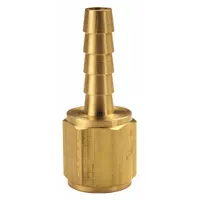 This brass barbed hose fitting connects 1 in hose I.D. to NPTF threaded ports. It features a Hose Barb x NPTF connection with Male x Female gender and a Hex nipple grip type. Suitable for air, water, and chemical transfer in industrial fluid handling, plumbing, and pneumatic systems