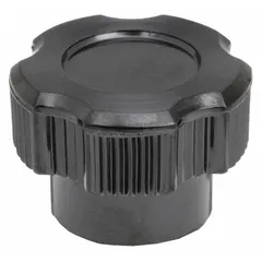 This 5-arm knob features a threaded hole for manual adjustment and clamping applications. Constructed from thermoset material, it has a 1.19 in diameter and a 3/8"-16 thread with a 30 mm thread length. Suitable for use on machinery, jigs, and fixtures where tool-free grip is needed.