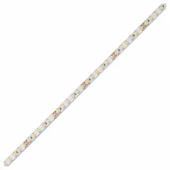 This 100 ft LED tape light spool operates at 24V DC and 2.9W, delivering 209 lumens of 2700K warm-white light. It is dimmable and features a top-bend design for flexible installation. Suitable for architectural accents, under-cabinet lighting, and cove lighting applications.