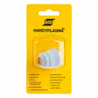 Shield cap and deflector for ESAB HandyPlasma 60A plasma torches. Protects the nozzle and directs the plasma arc during cutting. Rated for 60 A operation. Compatible with torch type 0559337000