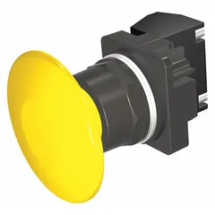 Momentary-action mushroom-head push button from the Class 52 series. Features a non-metallic 30 mm mushroom profile and pressure plate terminal connection. Used as a control device in industrial machinery and control panels for applications such as emergency stop or start functions.