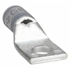 Copper one-hole compression lug for terminating 4 AWG stranded copper wire to a 3/8 in stud. Provides a secure, low-resistance connection for power distribution and grounding applications.