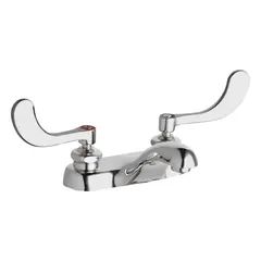 Centerset handle bathroom faucet constructed of cast brass with a polished chrome finish. Includes mounting hardware. Flow rate is 1 gpm. Suitable for lavatory sinks in commercial and residential settings.