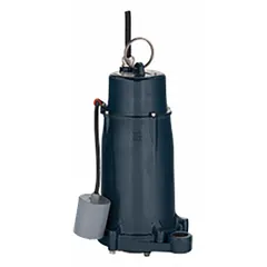 This general purpose sewage grinder pump is rated for 208/230V AC and 2 hp, delivering 33 gpm at 10 feet of head. It features a tether float switch for automatic operation. Suitable for wastewater applications requiring solids grinding and pumping.