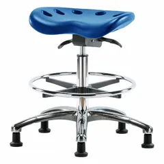 Polyurethane Lab Stool, Blue, 20-28 in Height, 17 in Seat Width, 14 in Seat Depth, 5 Glides, Aluminum Base