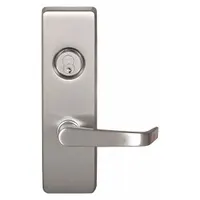 This stainless steel lever trim with pull plate style is designed for use on exit push bars. It is ADA compliant and suitable for doors up to 36 inches wide in commercial and industrial settings