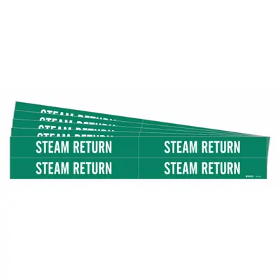 BRADY Pipe Marker: Steam Return, Green, White, Fits 3/4 to 2 3/8 in Pipe O.D. - Steam Return Adhesive Pipe Markers