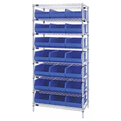 QUANTUM STORAGE SYSTEMS Bin Shelving: 36 in x 14 in x 74 in, 1 Sided, 21 Bins, Open, Shelf Bin - Wire Stationary Bin Shelving with Open-Front Bins
