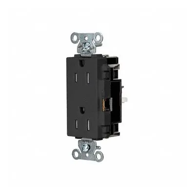 HUBBELL Receptacle: Decorator Duplex, 5-15, Black, 125V AC, 15 A - General Purpose Receptacles