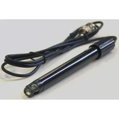 This pH/temperature probe features a plastic body with a spherical tip and a single junction. It measures pH from -2 to 16 pH units and includes a 1-meter cable with BNC connector. Suitable for routine pH testing in laboratory aqueous samples.