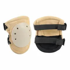 These ALLEGRO knee pads feature a fabric cap and pad in tan, with two elastic straps and a clip closure. The non-marring design prevents scratching on floors and equipment. Suitable for industrial tasks requiring knee protection on hard surfaces. Sold as a single pair. Latex free.