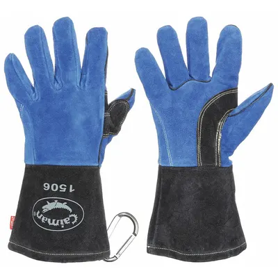 CAIMAN Welding Gloves: Straight Thumb, Gauntlet Cuff, Premium, White Cowhide, Caiman 1506 - Stick Welding Gloves with Cowhide Leather Palm