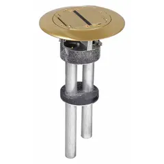 This fire-rated poke-through steel floor box provides a through-floor wiring pathway while maintaining the fire-resistance rating of the floor assembly. It includes a brass cover and accommodates (2) 1 in conduit sizes. Suitable for use in concrete floors where fire-rated protection is required.