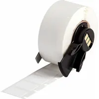 Precut nylon wraparound label with black-on-white printing, sized 3/4 in x 1/2 in, for permanent identification of wires and cables in industrial control panels, electrical cabinets, and data centers. Designed for 16 AWG to 10 AWG wire gauge. Compatible with BMP71 printer series; requires M61-R4310 ribbon