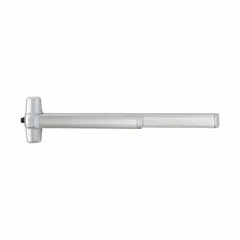 This VON DUPRIN rim-type exit device features a touchbar push pad and lever outside trim in gray finish. It is designed for commercial door applications requiring push-bar egress. Not ADA compliant and not ligature-resistant.